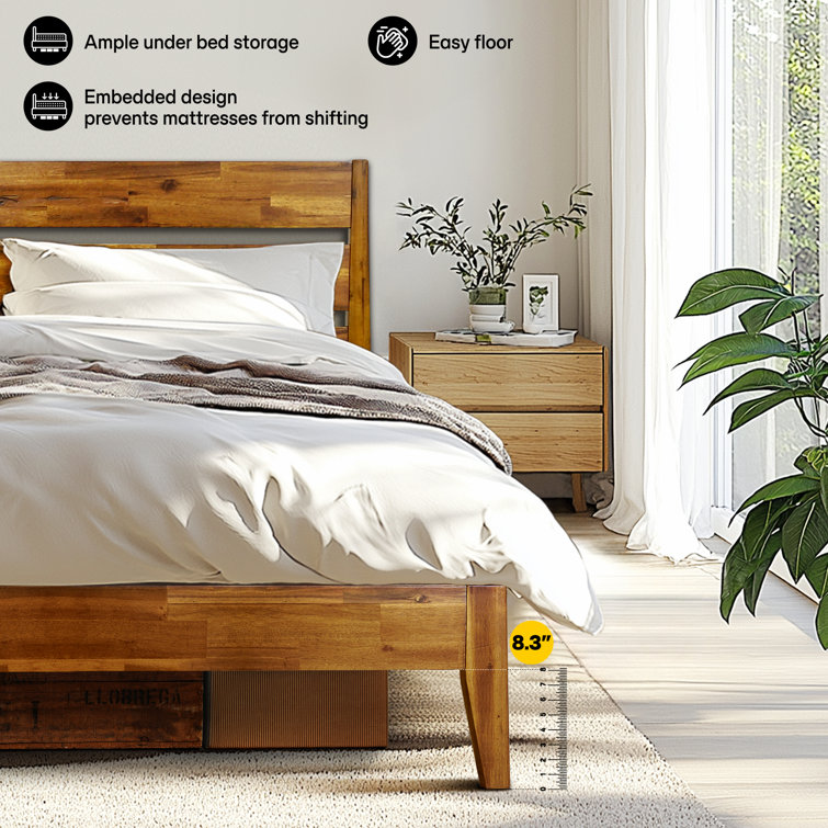 Caramel Acacia Wood Queen Platform Bed Frame with Headboard