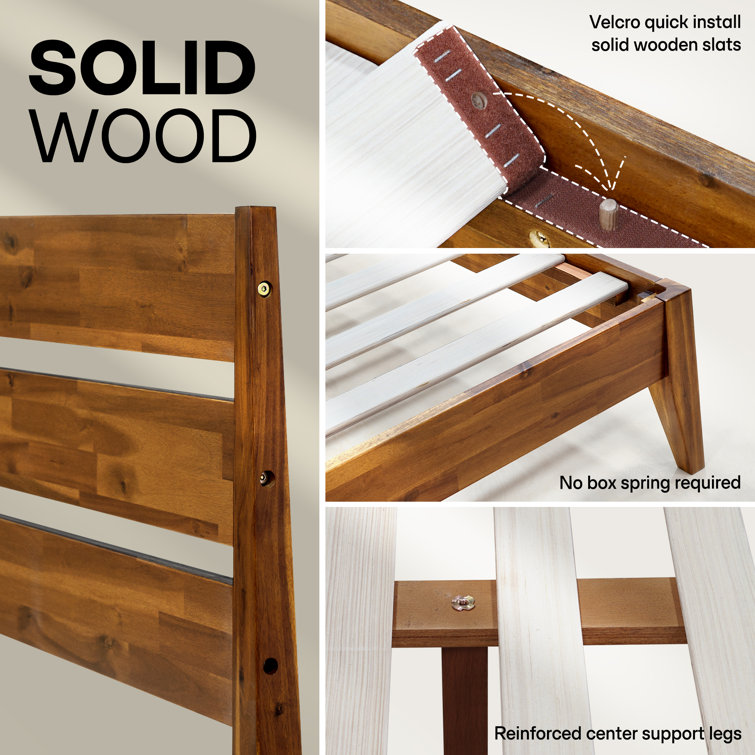 Caramel Acacia Wood Queen Platform Bed Frame with Headboard