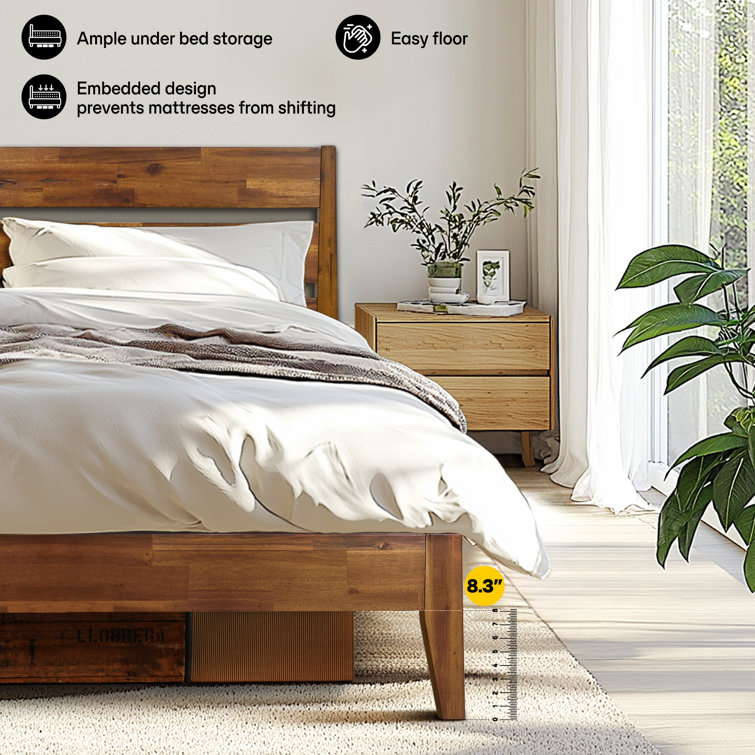 Walnut Queen Solid Wood Platform Bed with Headboard