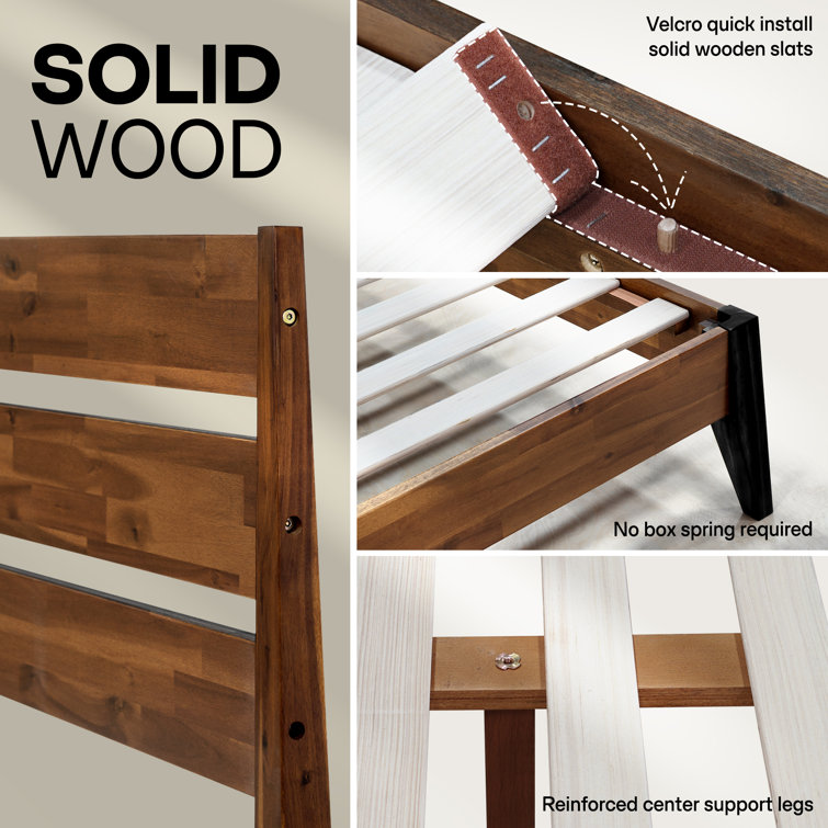 Walnut Queen Solid Wood Platform Bed with Headboard