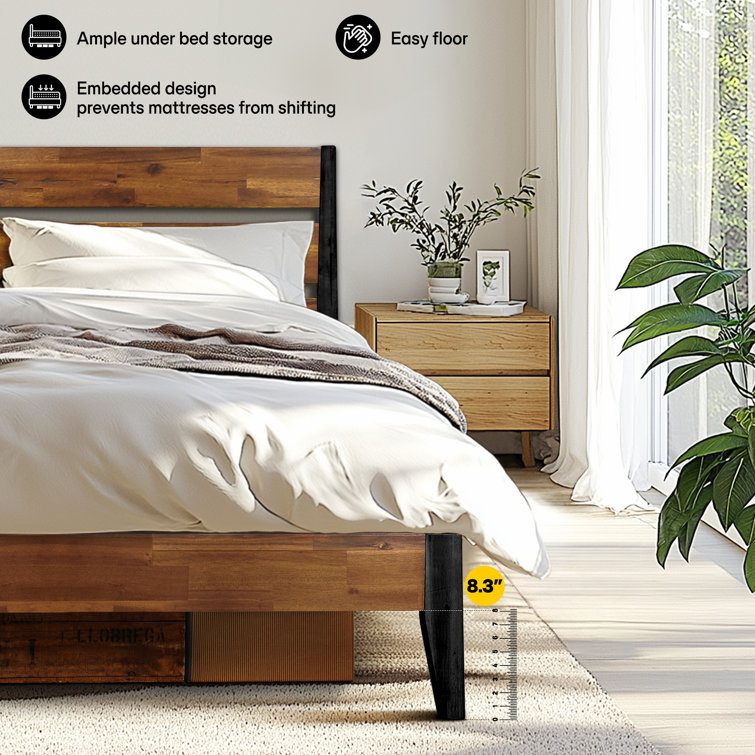 Queen Acacia Wood Platform Bed Frame with Headboard