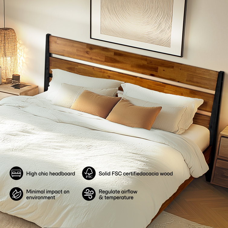 Queen Acacia Wood Platform Bed Frame with Headboard