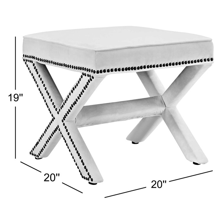 Elegant Ivory Velvety Polyester Nailhead Trim Bench