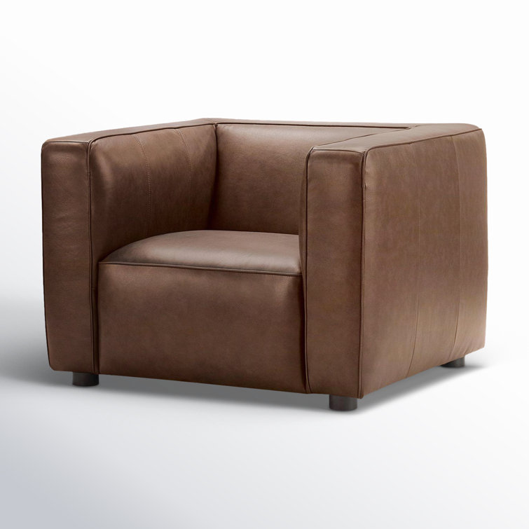 Camel Brown Genuine Leather Club Chair with Pine Frame