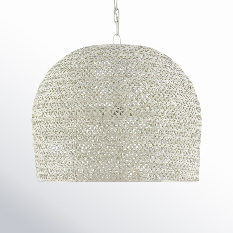 White Woven Iron Drum Chandelier with Adjustable Height