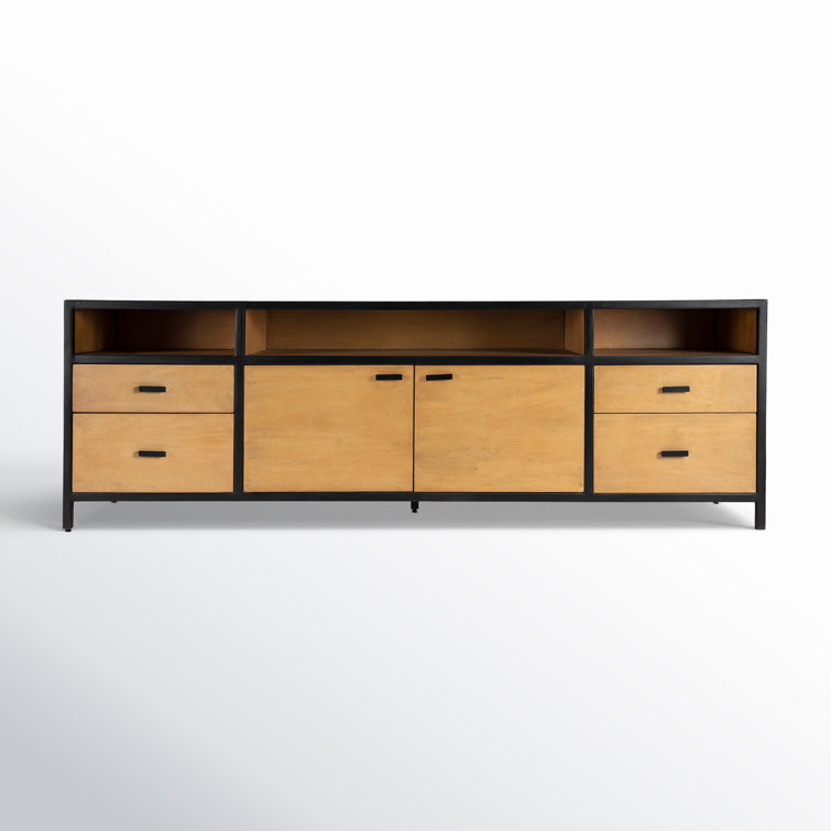Hans Industrial Brown Mango Wood and Iron TV Stand with Cabinet