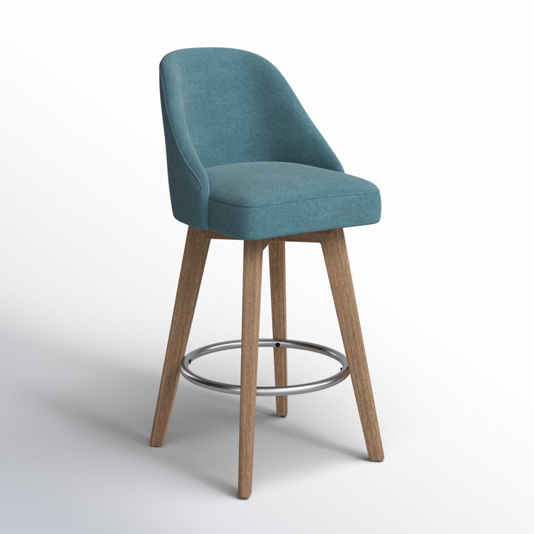 Blue Swivel Counter Stool with Wood Legs