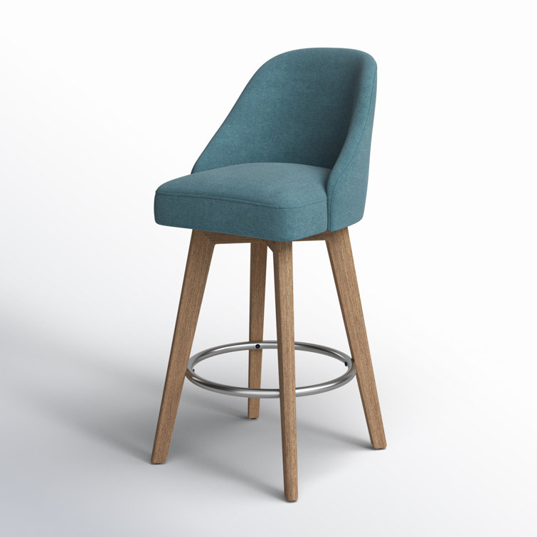 Blue Swivel Counter Stool with Wood Legs