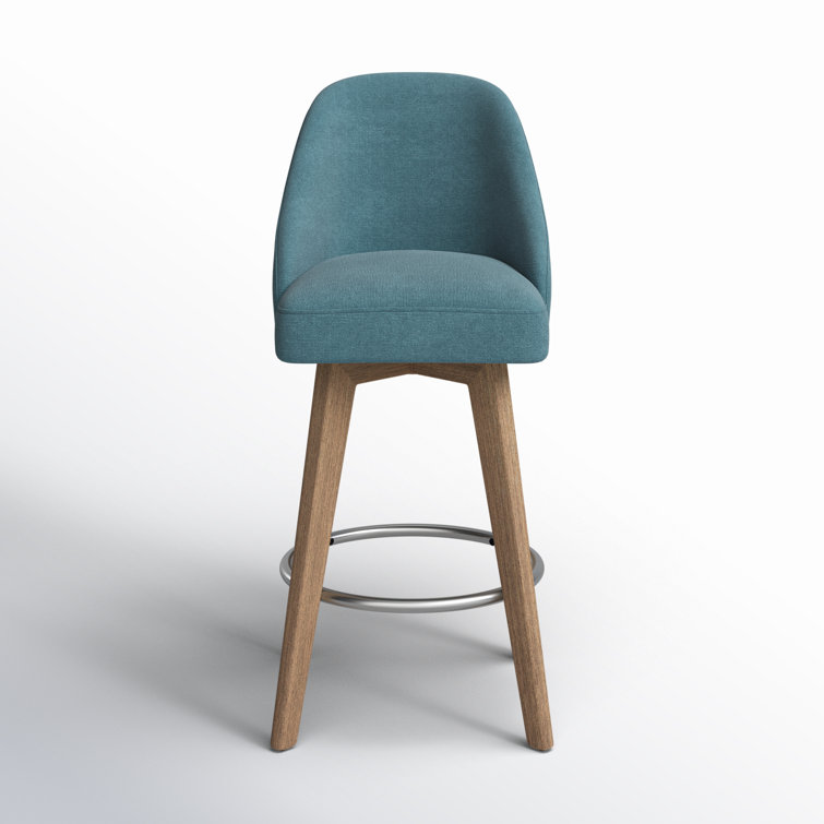 Blue Swivel Counter Stool with Wood Legs