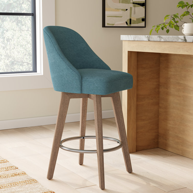 Blue Swivel Counter Stool with Wood Legs