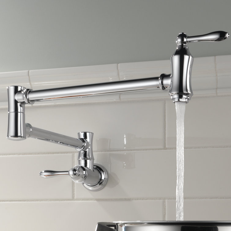 Chrome Wall-Mounted Traditional Pot Filler Faucet with Dual Handles