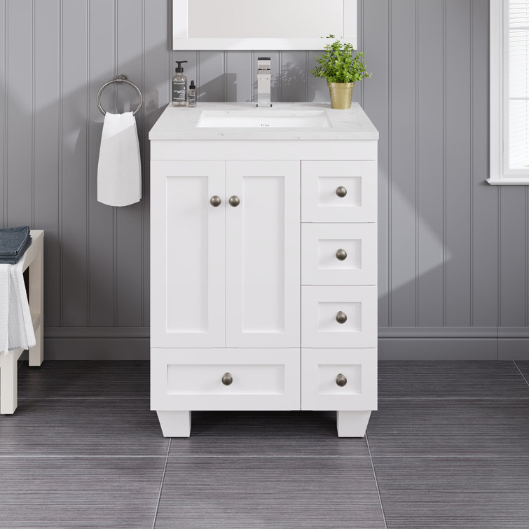 White Carrara Quartz Top Freestanding Bathroom Vanity with Porcelain Sink