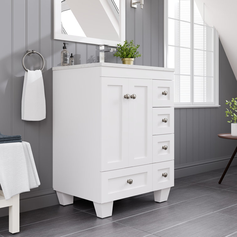 White Carrara Quartz Top Freestanding Bathroom Vanity with Porcelain Sink