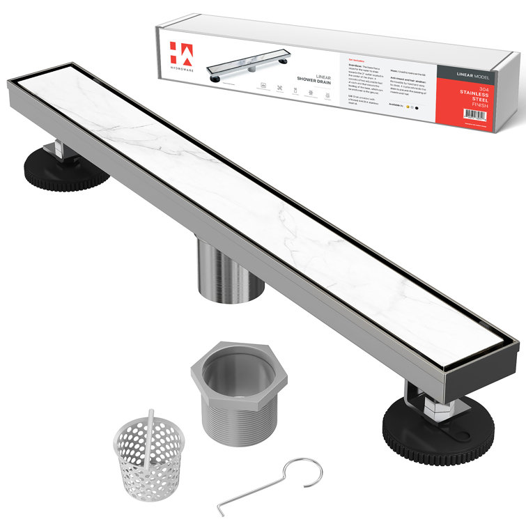24-Inch Stainless Steel Linear Shower Drain with Tile Insert and Hair Strainer