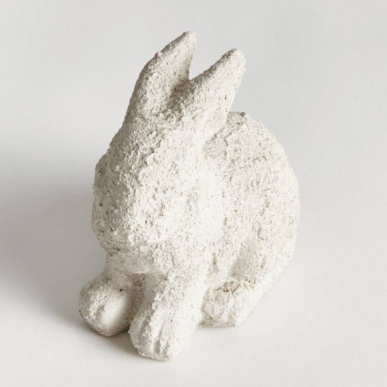 Small Weathered White Limestone Garden Rabbit Statue