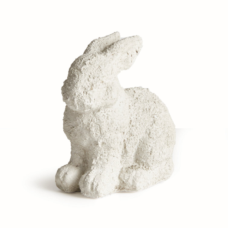 Small Weathered White Limestone Garden Rabbit Statue