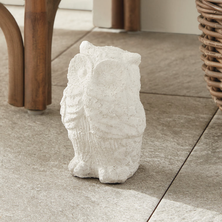 White Weathered Limestone Garden Owl Statue