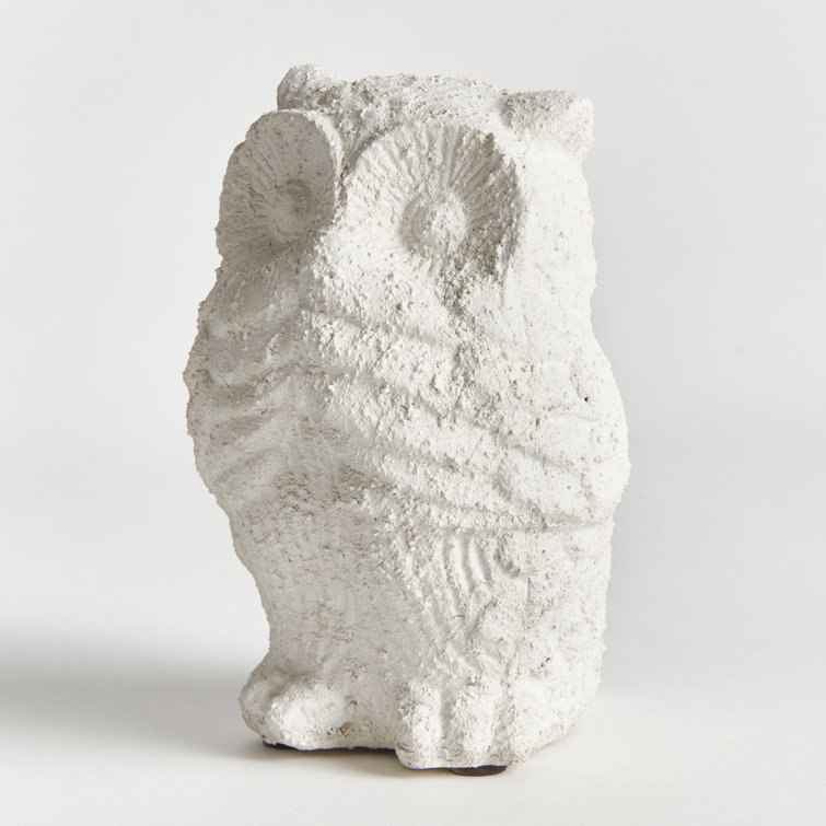 White Weathered Limestone Garden Owl Statue