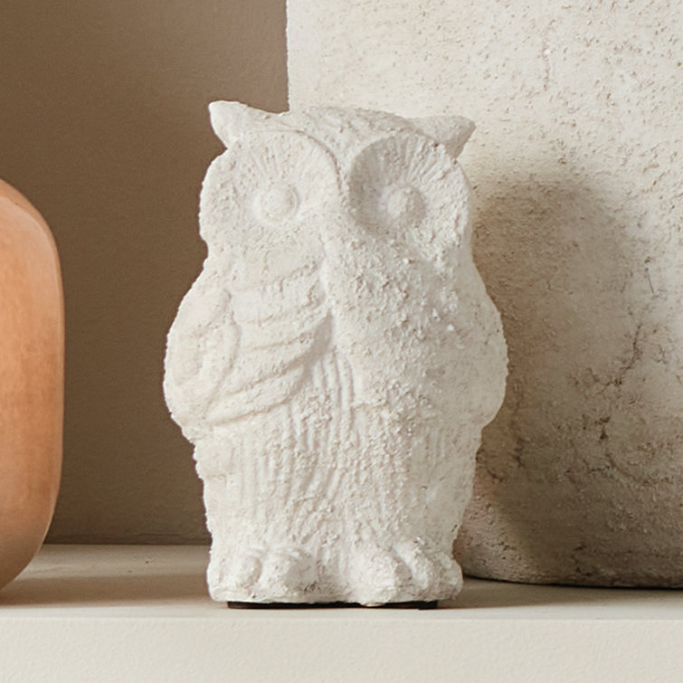 White Weathered Limestone Garden Owl Statue