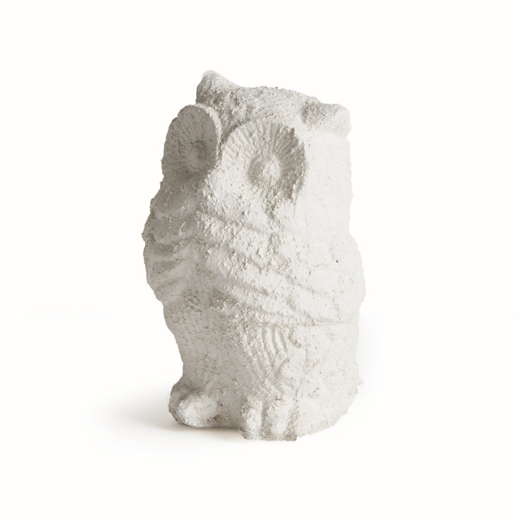 White Weathered Limestone Garden Owl Statue