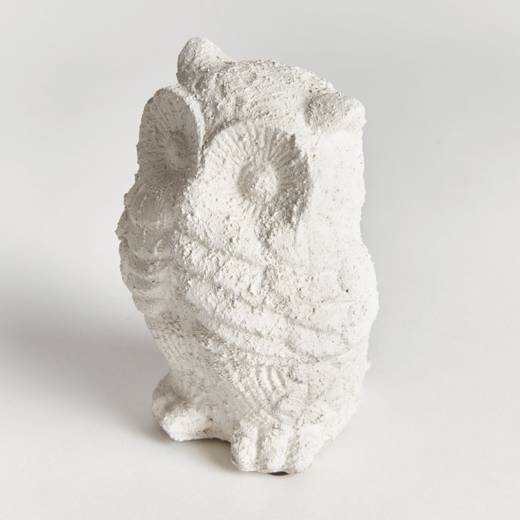 White Weathered Limestone Garden Owl Statue