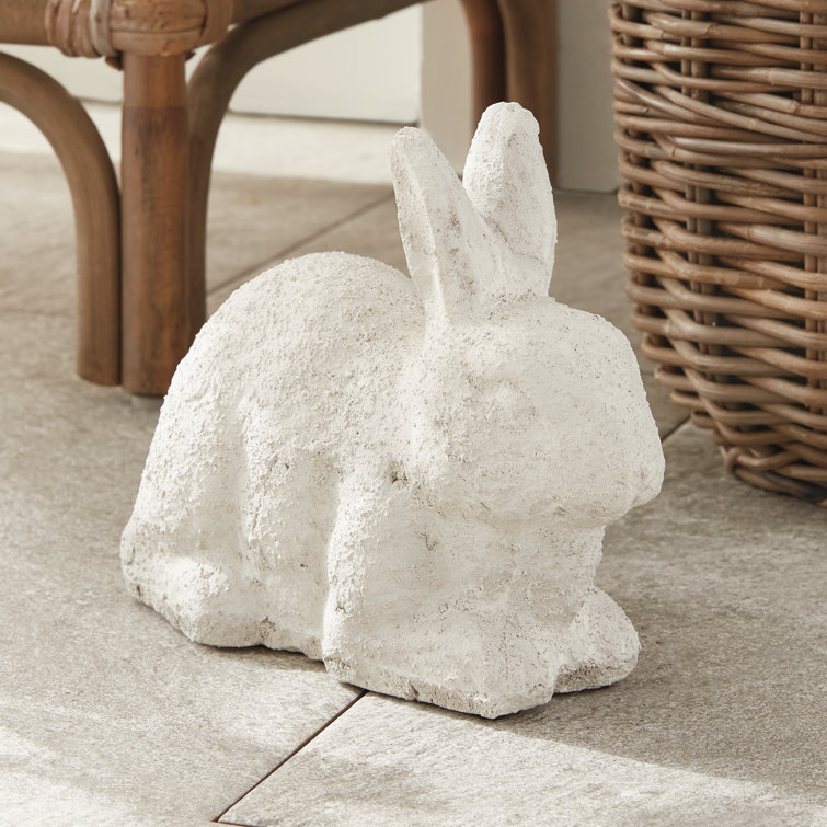 Large Weathered White Limestone Garden Rabbit Statue