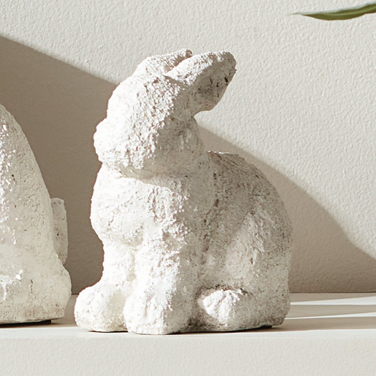 Small Weathered White Limestone Garden Rabbit Statue