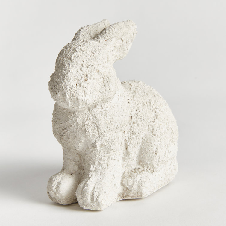 Small Weathered White Limestone Garden Rabbit Statue