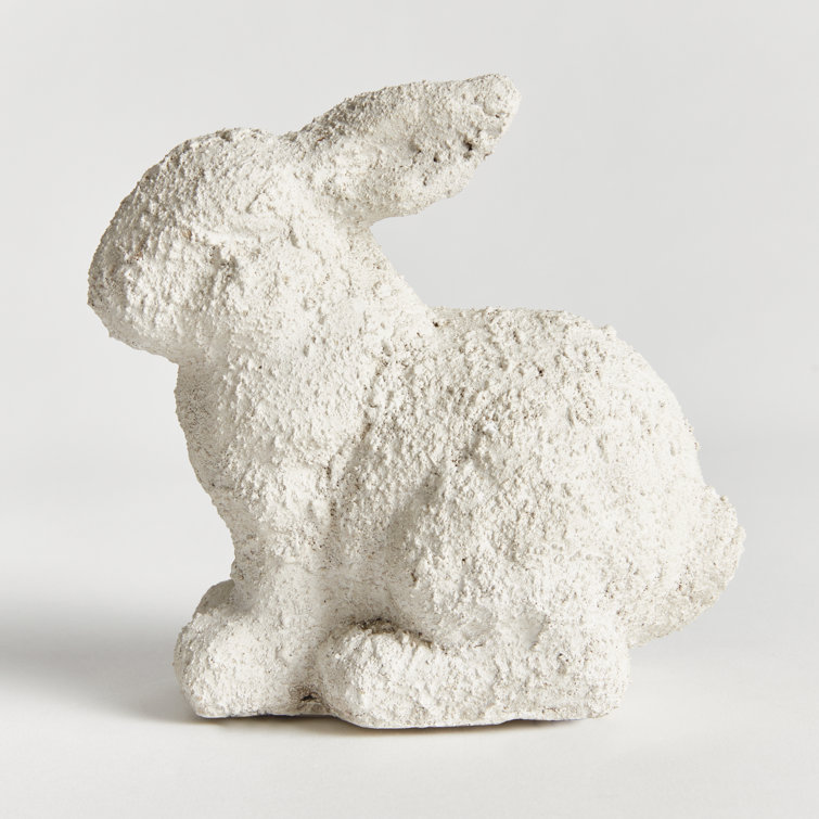 Small Weathered White Limestone Garden Rabbit Statue