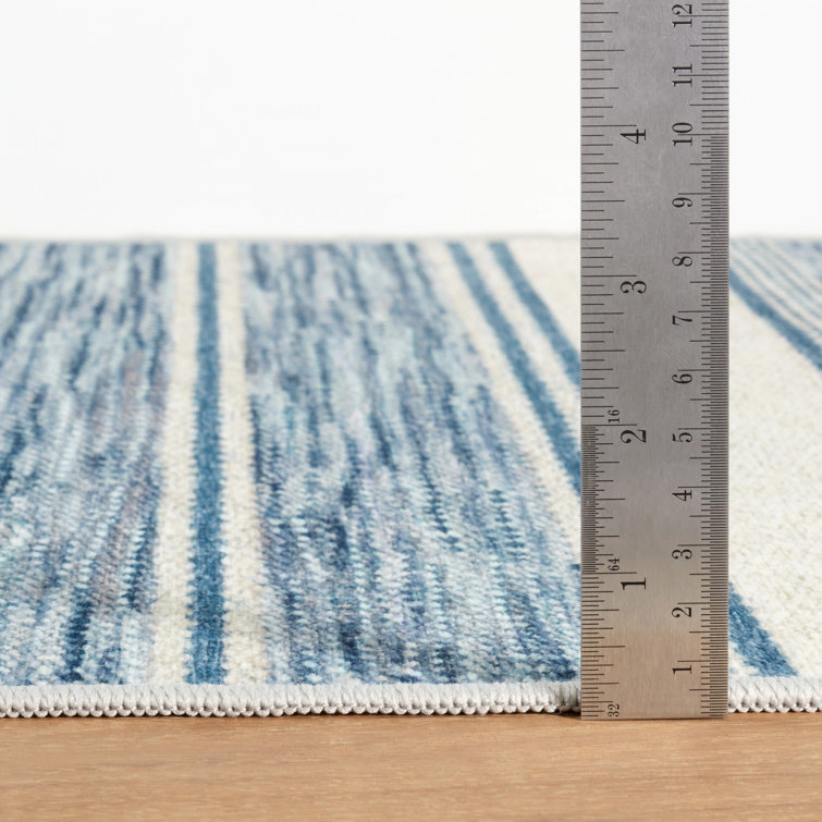 Ellington Blue and White Stripe Synthetic Washable Rug 3x5
