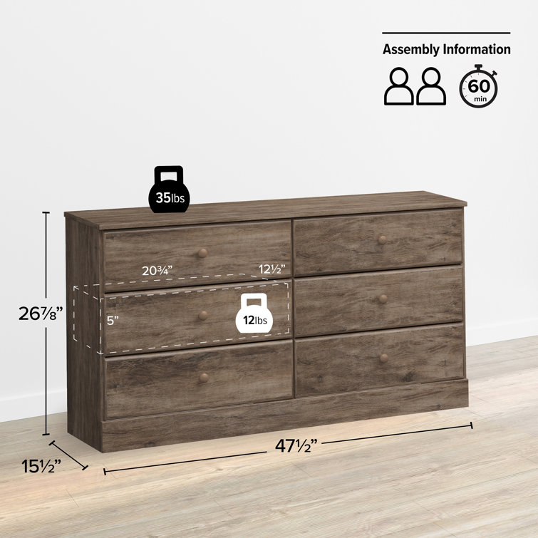 Astrid Farmhouse 6-Drawer Double Dresser in Drifted Gray Pine
