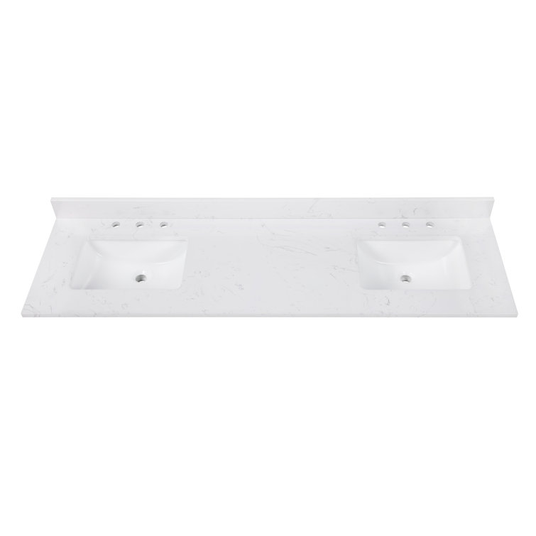 Cala 73'' White Stone Double Vanity Top with Sinks