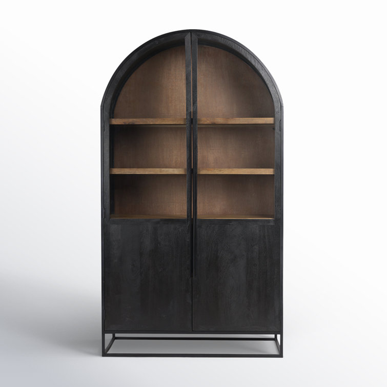 Sloan Black Iron and Dark Mango Wood Arch Cabinet