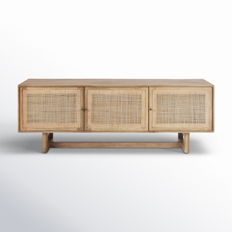 Light Brown Cane Front Media Console with Cabinet