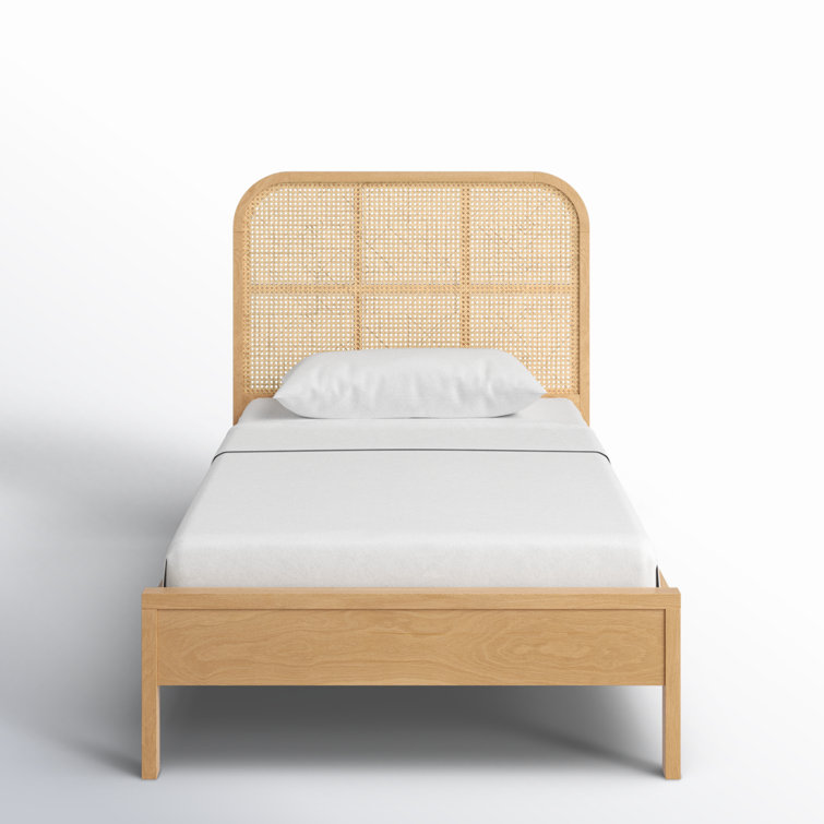 Natural Twin Wood Frame Bed with Cane Headboard