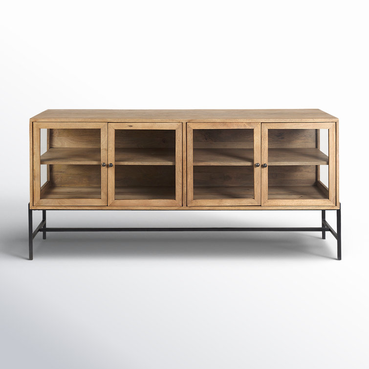 Arelius 70'' Light Brown Mango Wood Sideboard with Black Metal Base