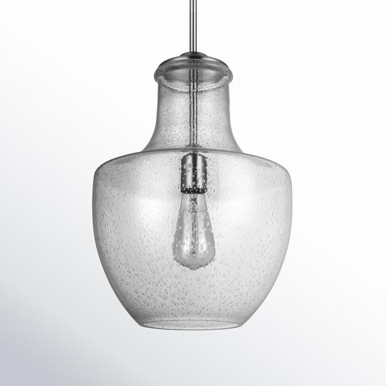 Satin Nickel Clear Seeded Glass Mini Pendant Light