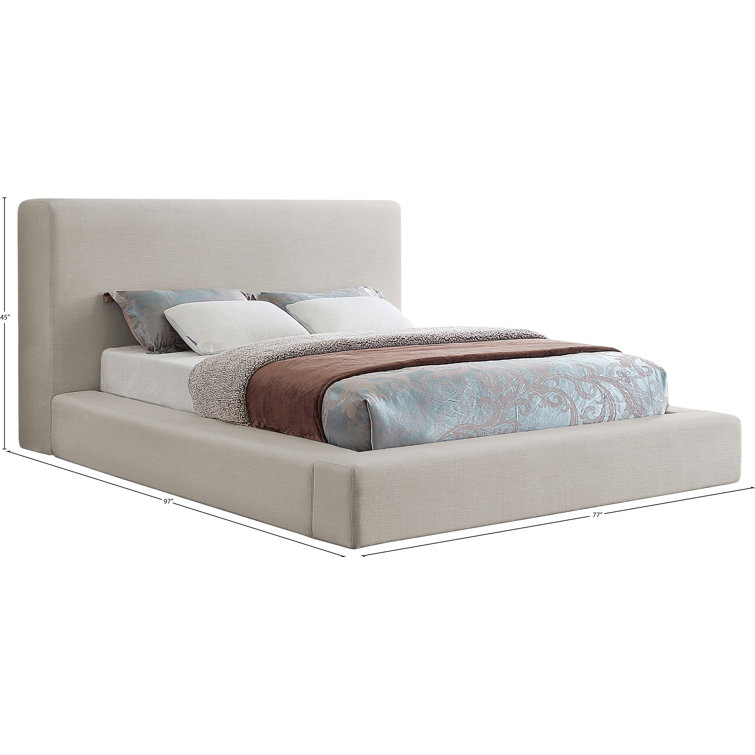 Beige Linen Upholstered Queen Platform Bed with Headboard