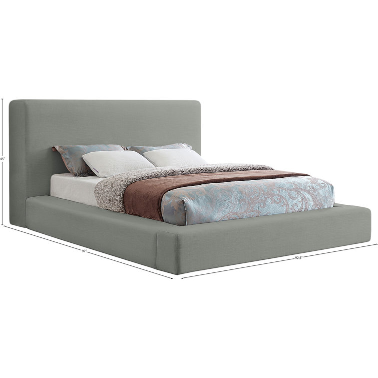Grey Linen Upholstered King Bed with Wood Frame