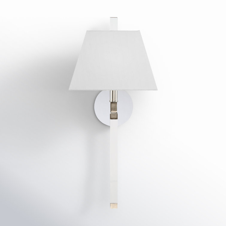 Elegant Polished Nickel Single-Light Sconce with White Silk Shade