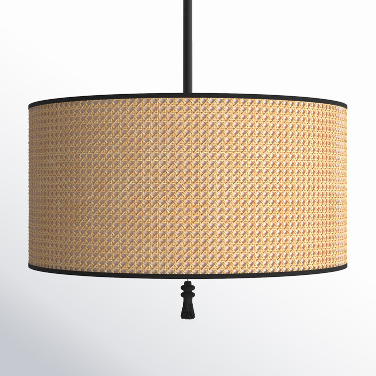 Dolores Soft Black and Natural Cane 3-Light Drum Pendant