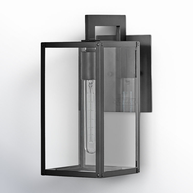 Black Aluminum Outdoor Wall Sconce with Clear Glass Panels