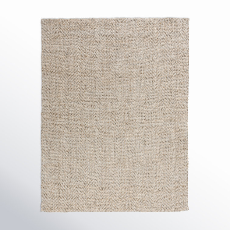 Ivory Herringbone Handwoven Wool 8' x 10' Area Rug