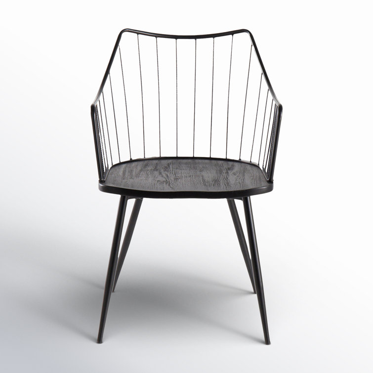 Winston Transitional Black Metal Arm Chair with Wood Seat