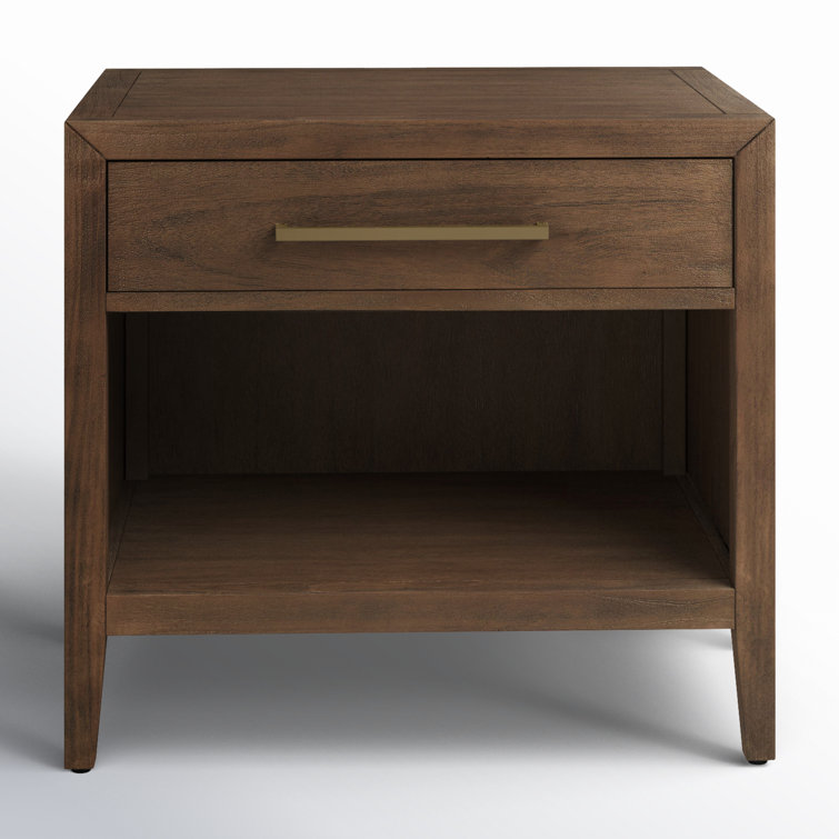 Ariella Brown Mahogany 1-Drawer Nightstand with Brass Pull
