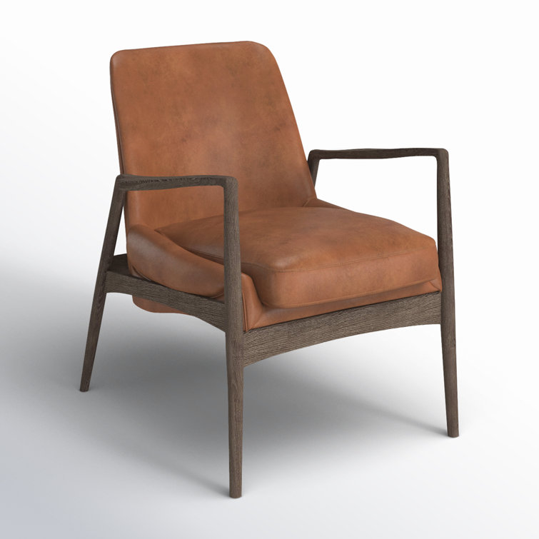 Brandy Brown Leather Armchair with Oak Frame