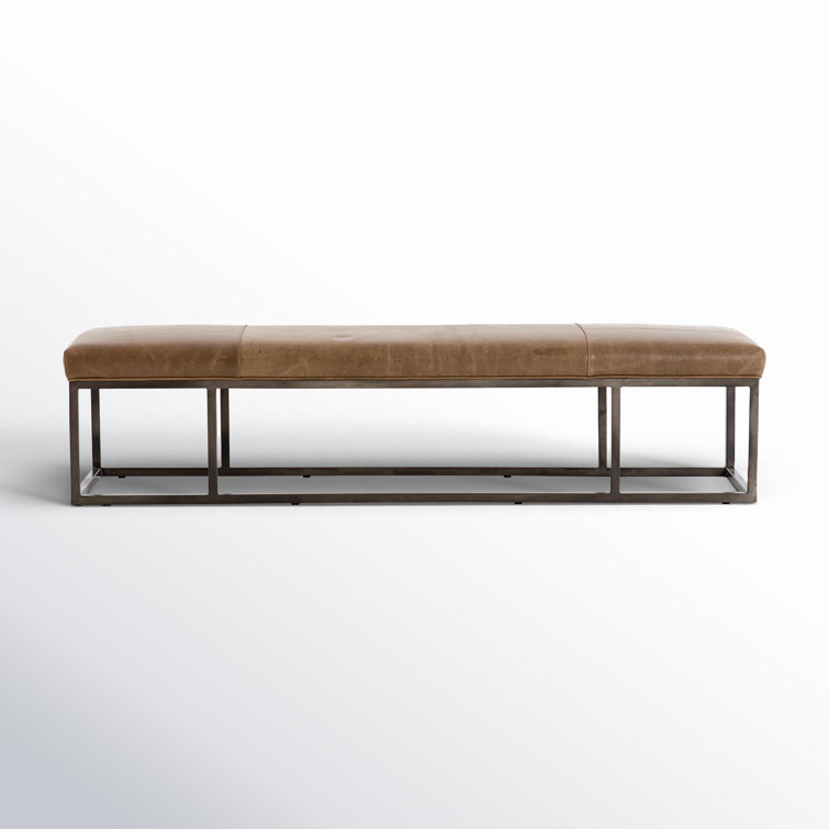 Dakota Warm Taupe Leather and Iron Bench