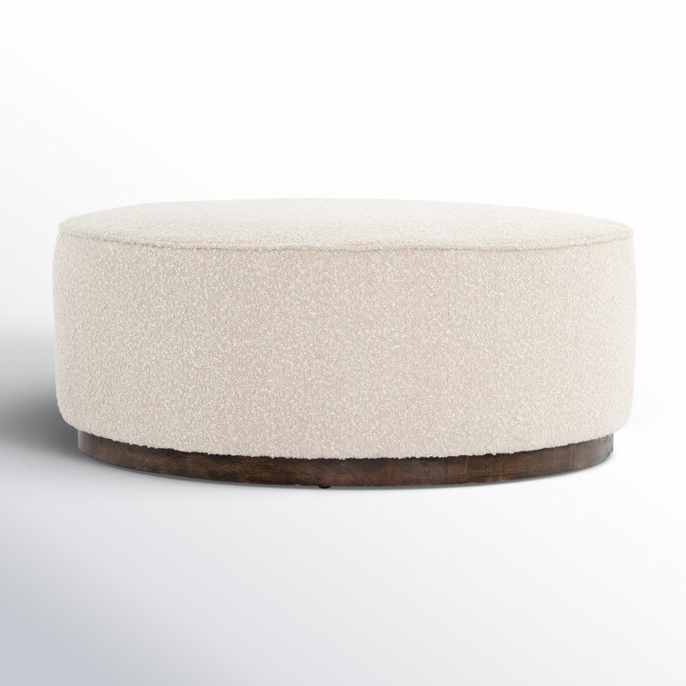 Sinclair 36" Cream Round Ottoman with Distressed Natural Base