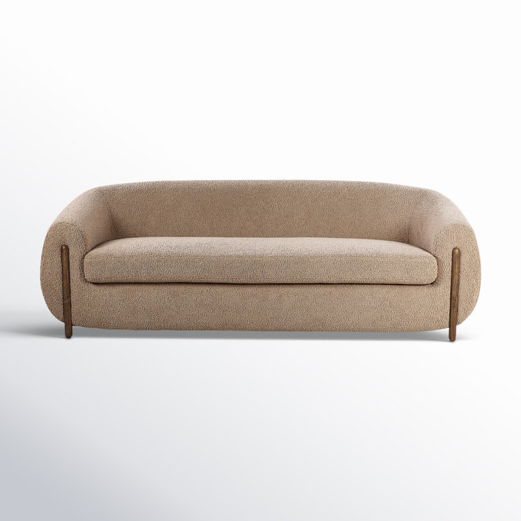 Camel Sheepskin Light Brown Solid Wood Sofa