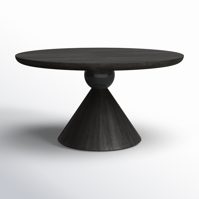 Worn Black Round Reclaimed Wood Dining Table with Sculptural Base